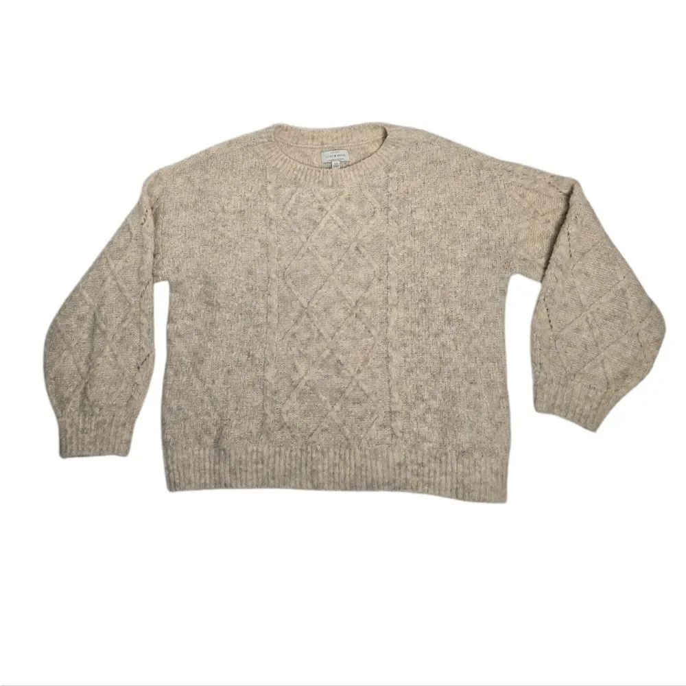 LUCKY BRAND cable knit crew neck wool blend sweater L